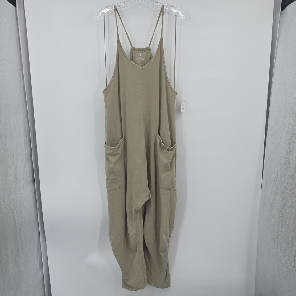 FP Movement Free People Hot Shot Olive Green Slip Jumpsuit with Pockets